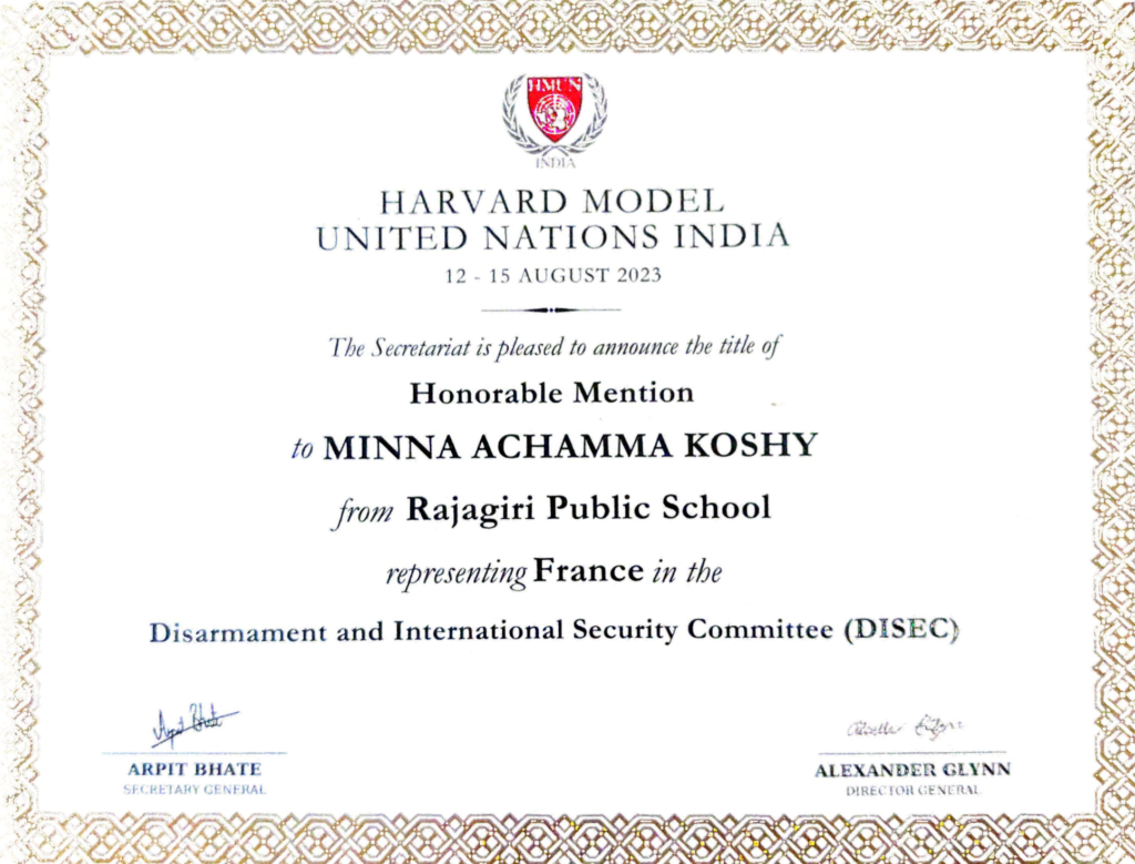MUN Awards Rajagiri Public School
